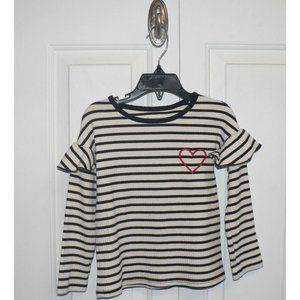 Tucker + Tate Ruffle Long Sleeve Embroidered Heart Top in Black & White Stripe 3